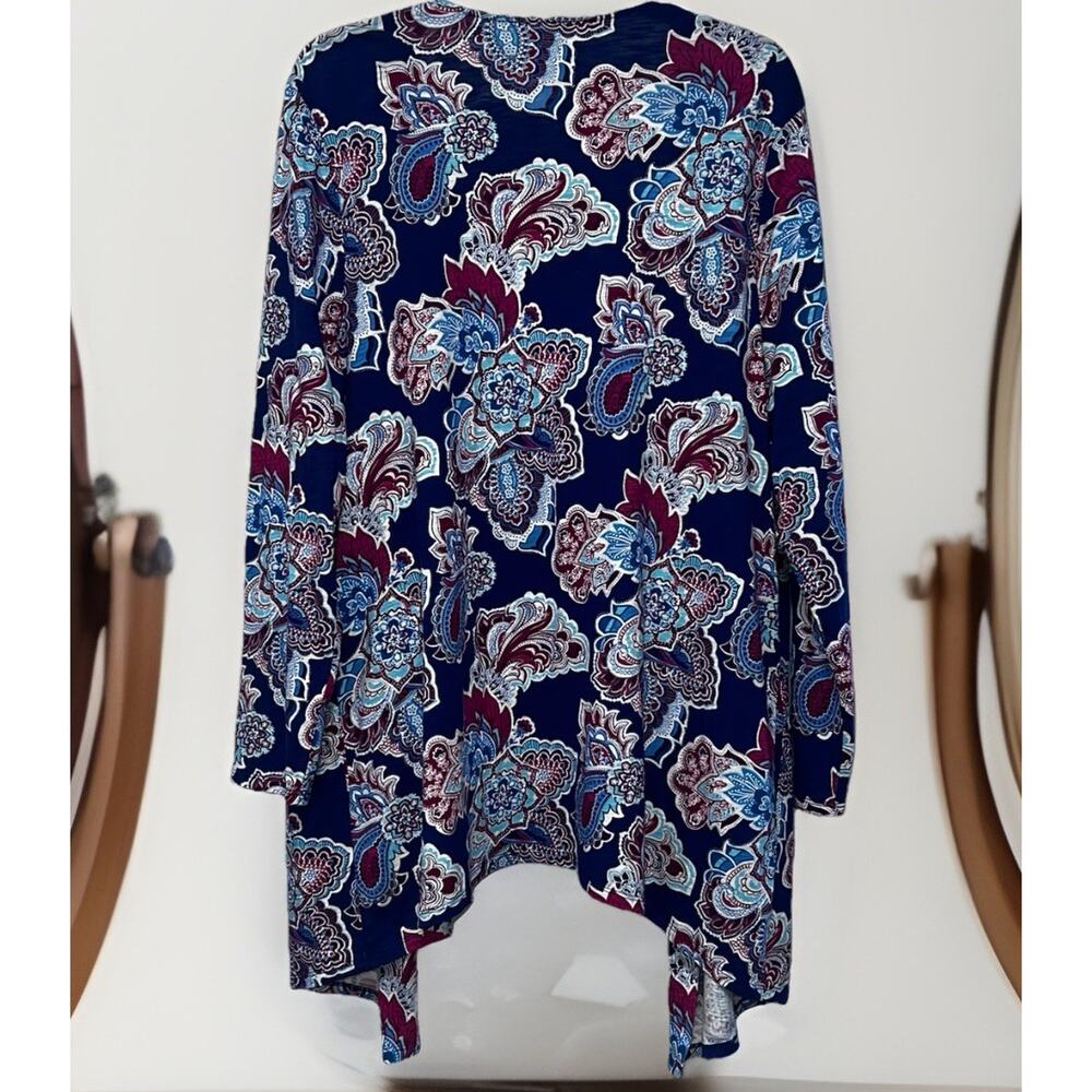 Chico’s Paisley Floral Open Front Knit Cardigan Cotton Blend Sz 2-LG